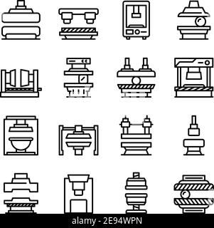 Drücken Sie die Taste Formularmaschinen Symbole Set. Skizzieren Sie die Vektorsymbole der Druckmaschinen für das Webdesign auf weißem Hintergrund Stock Vektor
