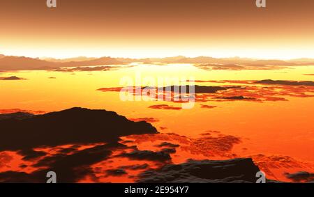 Vulkanisches Terrain Landschaft, Lavastrom. 3D Abbildung Stockfoto