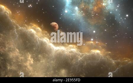 Protoplanetarer Weltraumnebel und Sterne im tiefen Raum. 3D Abbildung Stockfoto