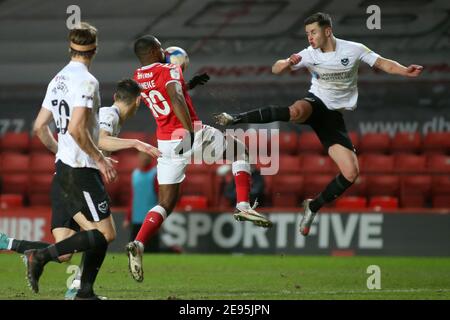 London, Großbritannien. 2nd. Februar 2021. Während des Sky Bet League 1-Spiels zwischen Charlton Athletic und Portsmouth im The Valley, London am Dienstag, 2nd. Februar 2021. (Quelle: Federico Maranesi) Quelle: MI News & Sport /Alamy Live News Stockfoto