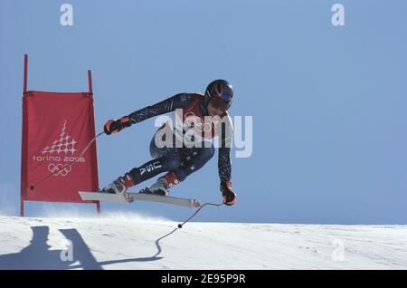 Der US-Amerikaner Bode Miller beim Trainingslauf für die Herren-Abfahrt bei den Olympischen Winterspielen 2006 in Turin am 10. Februar 2006 in Sestriere Borgata, Italien. Foto von Gouhier-Nebinger-Orban/ABACAPRESS.COM Stockfoto