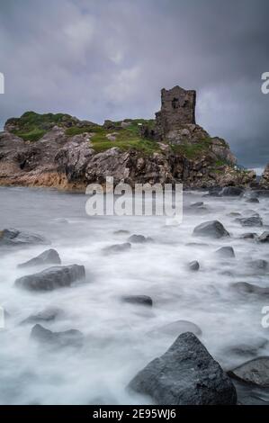 Kinbane Schloss an der Causeway Coast im County Antrim, Nordirland Stockfoto