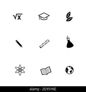 Symbole für Schulfächer. Symbole für den Bildungssektor. Hochwertige Vektorgrafik. Stock Vektor