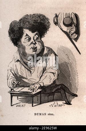 Karikaturenportrait des französischen Schriftstellers Alexandre Dumas (pere) (1802 - 1870), 1858. Illustration von Nadar (1820 - 1910). Stockfoto