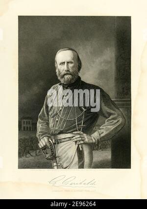 Eingraviertes Porträt nach einer Fotografie des italienischen Generals und Politikers Giuseppe Garibaldi (1807 – 1882), um 1860/1874. Fotografie von Gustave Le Gray (1820 - 1884). Stockfoto