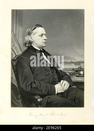 Eingraviertes Porträt nach einer Fotografie des amerikanischen Geistlichen und Abolitionisten Henry ward Beecher (1813 - 1887), 1874. Stockfoto