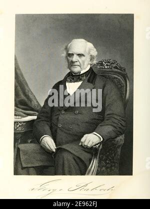 Eingraviertes Porträt nach einer Fotografie des amerikanischen Finanziers und Philanthropen George Peabody (1795 - 1869), 1869/1874. Fotografie von Jeremiah Gurney (1812 - 1895). Stockfoto