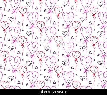 Herzen Ballon Partei nahtlose Muster. Lustige Doodle Hand gezeichnet bunte Illustration. Liebe Urlaub Hintergrund Stock Vektor