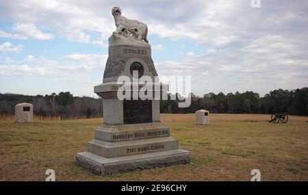 Denkmal für Harkers Brigade in der Nähe des Snodgrass-Hauses in der Schlacht von Chickamauga, GA. Stockfoto