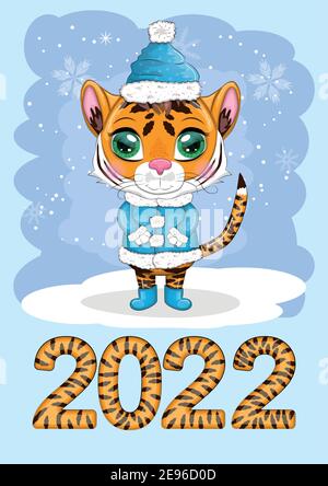 Kalender 2022 mit niedlichen Papptieren für jeden Monat. Tiger, Schneeleopard, roter Panda, Katze, Nilpferd, Eule, Löwe, Hase, Fuchs, Hamster, Kuh. Vertikal ca. Stock Vektor