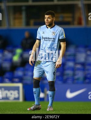 Birmingham, Großbritannien. Februar 2021. Maxime Biamou #9 von Coventry City in Birmingham, Großbritannien am 2. Februar 2021. (Foto von Simon Bissett/News Images/Sipa USA) Quelle: SIPA USA/Alamy Live News Stockfoto