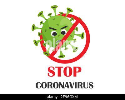 Stop-Schild mit covid Bakterium. Stoppen Sie Coronavirus Vektor Illustration. Stock Vektor