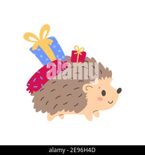 Niedlicher Igel mit Geschenkschachteln Stock Vektor