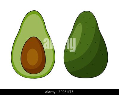 Grüne Avocado isoliert auf weißem Hintergrund. Ganz und geschnitten. Vektorgrafik. Stock Vektor