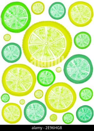 Digitale Illustration Tapete von bunten Zitrusscheiben Stockfoto