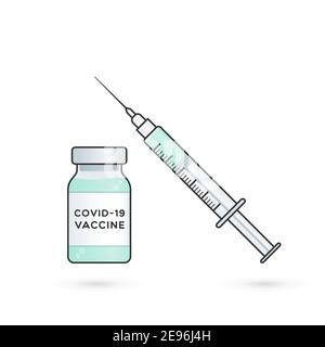 Coronavirus-Impfstoff. Fläschchenflasche und Spritze. Zur Prävention und Immunisierung von Covid-19. Vektor-Illustration, flaches Design Stock Vektor