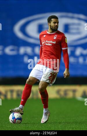 Birmingham, Großbritannien. Februar 2021. Cyrus Christie #2 des Nottingham Forest in Birmingham, Großbritannien am 2. Februar 2021. (Foto von Simon Bissett/News Images/Sipa USA) Quelle: SIPA USA/Alamy Live News Stockfoto