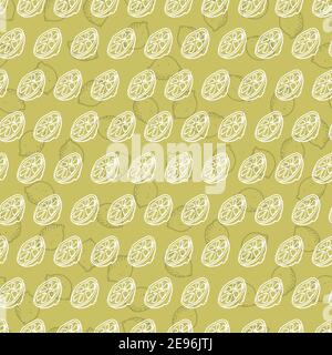 Vektor grün einfache Zitrone halbe Zitrone Scheibe Doodle Wiederholung Hintergrund Muster. Geeignet für Textil, Geschenkpapier und Tapeten. Stock Vektor