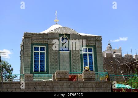 Kirchen, die an geheimen Orten die Bundeslade in Aksum, Äthiopien, unterbringen. Stockfoto