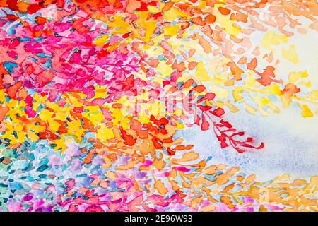 Abstrakt Aquarell Original Malerei bunte Bündel von abstrakten Blumen in blauem Hintergrund. Stockfoto
