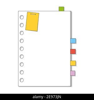 Blattvorlage. Notizbuch, Notizblock, Tagebuch. Farbbild. Isolierte Vektordarstellung. Cartoon-Stil. Stock Vektor