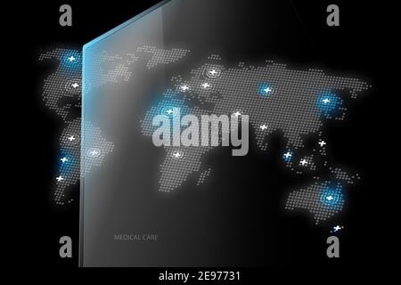 Medizinische Dienstleistungen durch den weltweiten Hintergrund, geeignet für die Gesundheitsversorgung und medizinische Thema. 3d-Illustration Stockfoto