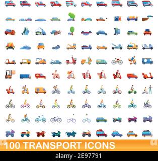 100 transport Icons einstellen. Cartoon Illustration von 100 Transport icons Vektor auf weißem Hintergrund einstellen Stock Vektor