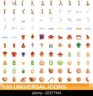 100 universelle Symbole gesetzt. Cartoon Illustration von 100 universelle Symbole Vektor auf weißem Hintergrund einstellen Stock Vektor