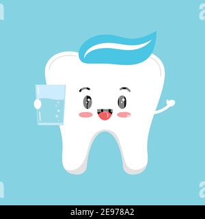 Nette Kinder Zahn mit Wasser oder Mundwasser. Stock Vektor