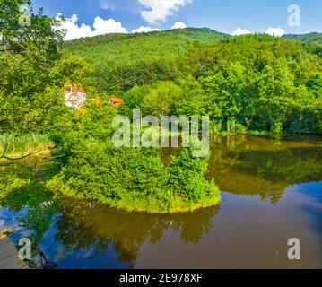 Schwimmende Insel auf dem See Smetes in Serbien Stockfoto