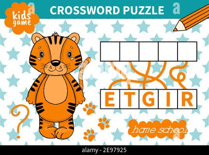 Kinder Bord Tier Spiel Kreuzworträtsel für Vorschulkinder und Grundschüler worksheets.Page lesen und für Kinder Bildungsbuch entsprechen. Stock Vektor