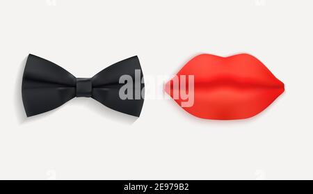 Mr. Und Mrs. Schild mit schwarzer Fliege und roten Lippen. 3D Vektorgrafik Stock Vektor
