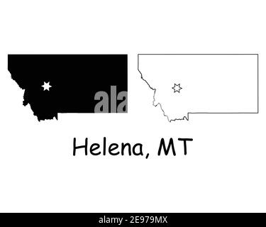 Montana MT State Map USA mit Capital City Star in Helena. Schwarze Silhouette und Umriss isoliert auf weißem Hintergrund. EPS-Vektor Stock Vektor