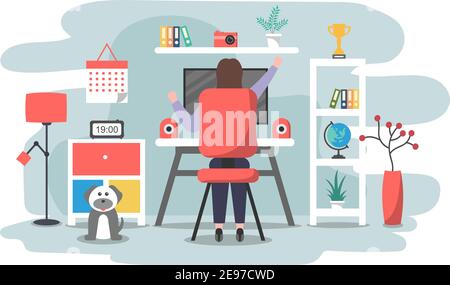 Vektor-Illustration Menschen während der Quarantäne von Coronavirus funktioniert auf Laptops und Computern zu Hause oder am Arbeitsplatz .Remote. Flat Style Design Konzept Stock Vektor