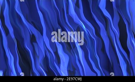 Abstrakte dynamische Bewegung von bunten blauen Wellenmuster mit schönen leuchtenden Lichteffekt, 4K hohe Qualität, 3D Render Stockfoto