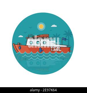 Red Sea Yacht Icon in Line Art Stock Vektor