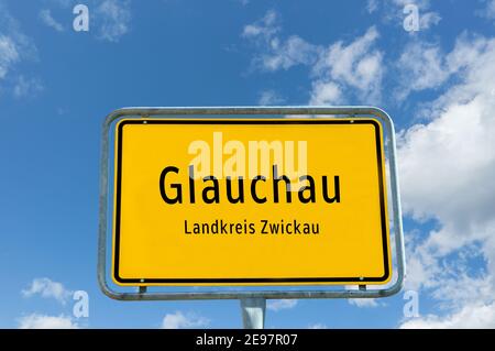 Einfahrtsschild nach Glauchau in Sachsen Stockfoto