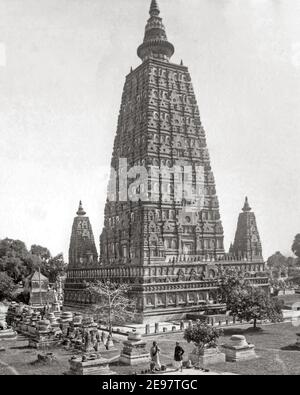 Ende 19th Jahrhundert Fotografie - Bodh Gaya, ein religiöser Ort und Wallfahrtsort mit dem Mahabodhi Tempel Komplex in Gaya Bezirk im indischen Bundesstaat Bihar, Indien verbunden. Stockfoto