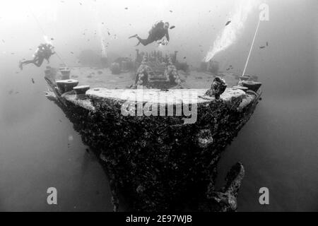 SS Thistlegorm in der Straße von Gobal im Roten Meer, Ägypten. Sie wurde am 6. Oktober 1941 von zwei Deutschen Heinkel He 111 versenkt Stockfoto