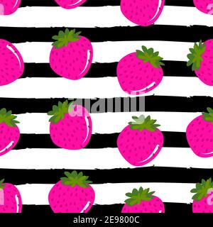 Niedliche Erdbeeren Muster Hintergrund mit Sommer-Gefühl - lustige Vektor-Zeichnung nahtlose Muster. Kleidung oder Textil-Grafik-Design. Hintergrund, Wrapp Stock Vektor