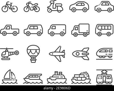 Fahrzeug und Transport dünne Linie Icon Set, Vektor und Illustration Stock Vektor