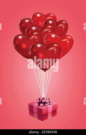 Abbildung einer Reihe von realistisch aussehende Herz geformt rosa Luftballons. Stock Vektor