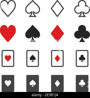 Spielkarten- und Spielkarten-Symbolsatz, Vektor und Illustration Stock Vektor