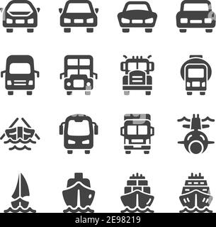 Fahrzeug und Transport Vorderansicht Icon Set, Vektor und Illustration Stock Vektor