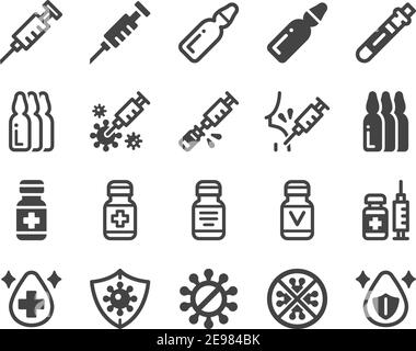 Symbolsatz, Vektor und Illustration für Impfstoffe Stock Vektor