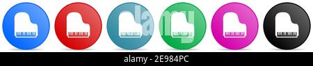 Klavier, Musik-Vektor-Icons, Satz von Kreis Gradient Tasten in 6 Farben Optionen für webdesign und mobile Anwendungen Stock Vektor