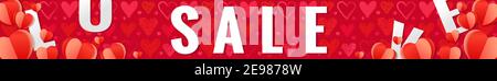 Valentinstag Sale Banner mit realistischem Papier Herz und Text Schriftzug Liebe. Niedliche Scribble Herzen rosa, rot und rosa Farben für valentinstag Stock Vektor