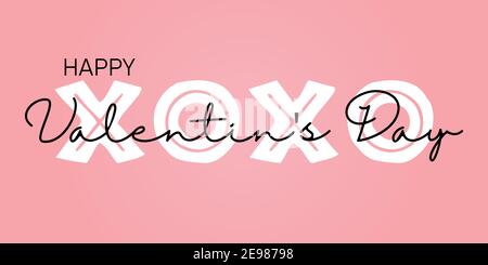 Alles Gute Zum Valentinstag. Modernes Design mit Kalligraphie und Text XOXO auf rosa Hintergrund. Vektorgrafik für Grußkarte, Banner, Poster oder Flyer Stock Vektor