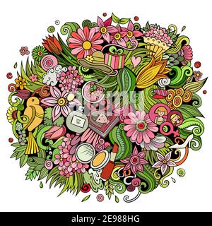 Happy Womens Day handgezeichnete Cartoon Kritzeleien Illustration Stock Vektor