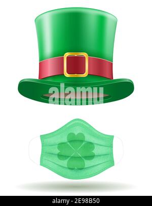 st. patrick's Day Kobold Hut mit Virus Maske Vektor Illustration Isoliert auf weißem Hintergrund Stock Vektor